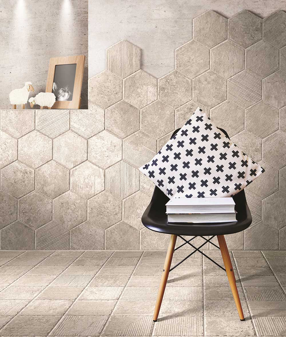 Hexagonal shaped wall and floor tiles by Union Tiles