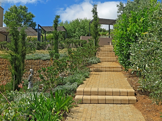 precast concrete stairs and planter box