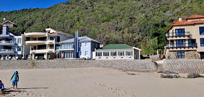 Herolds Bay sea wall along the beach front prevents flooding