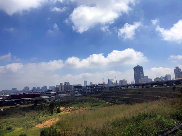 Johannesburg skyline M1 Double decker highway bridge