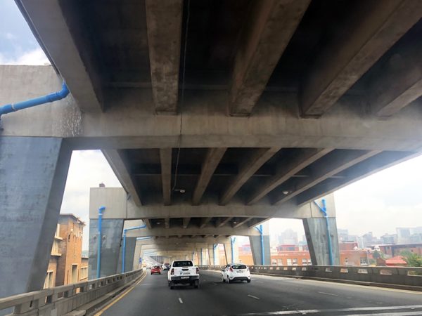 rehabilititation of the M1 double decker highway bridge Johannesburg, under the bridge