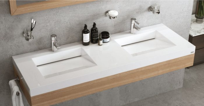 two white sinks bathroom design