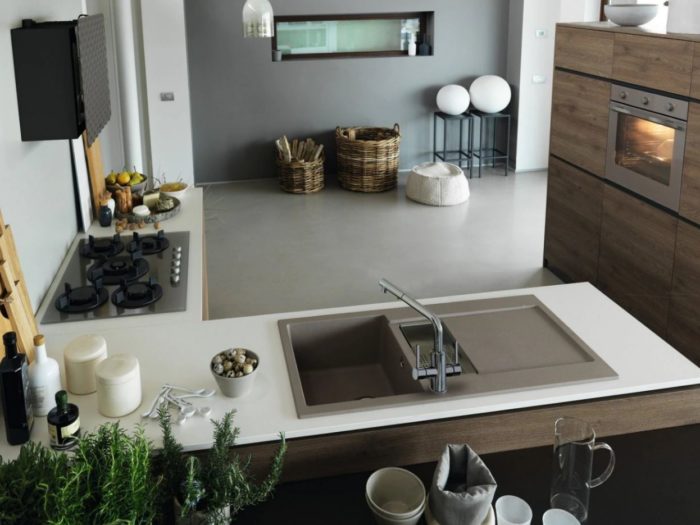 oyster colour sink and chrome tap