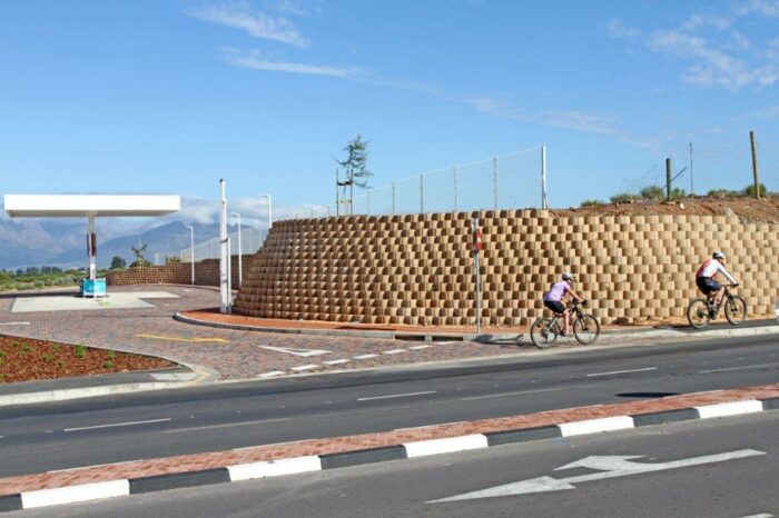 Curved Terraforce wall at the back of the Engen station.